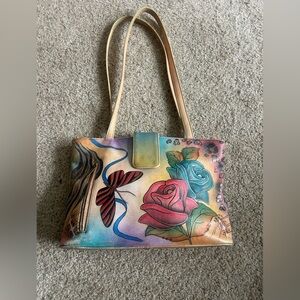 Colorful Floral Tote Bag with Roses and Butterfly